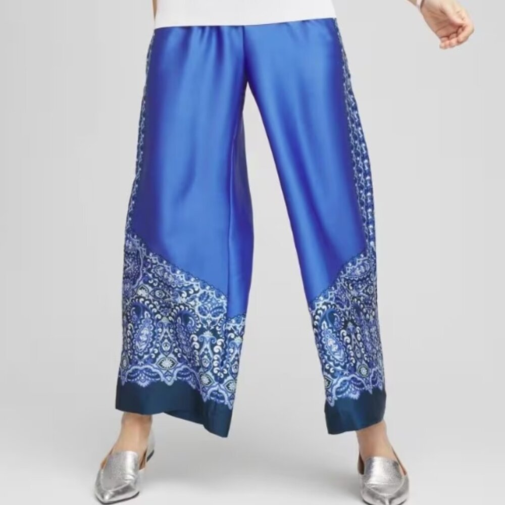 Chico’s Pull-On Paisley Drawstring Cropped Pants – Blue Pearl – 0 (4/6-S) – NWT - Picture 5 of 7